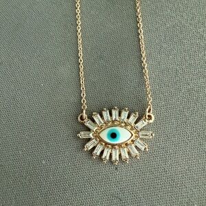 Gold Evil Eye Necklace with stone Accents